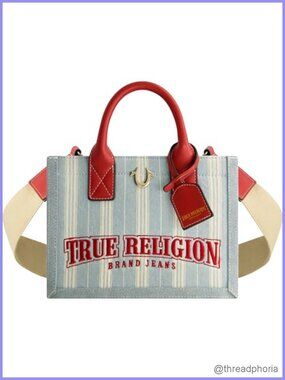 Denim Canvas Tote Bag with Shoulder Strap, Mini Handbag